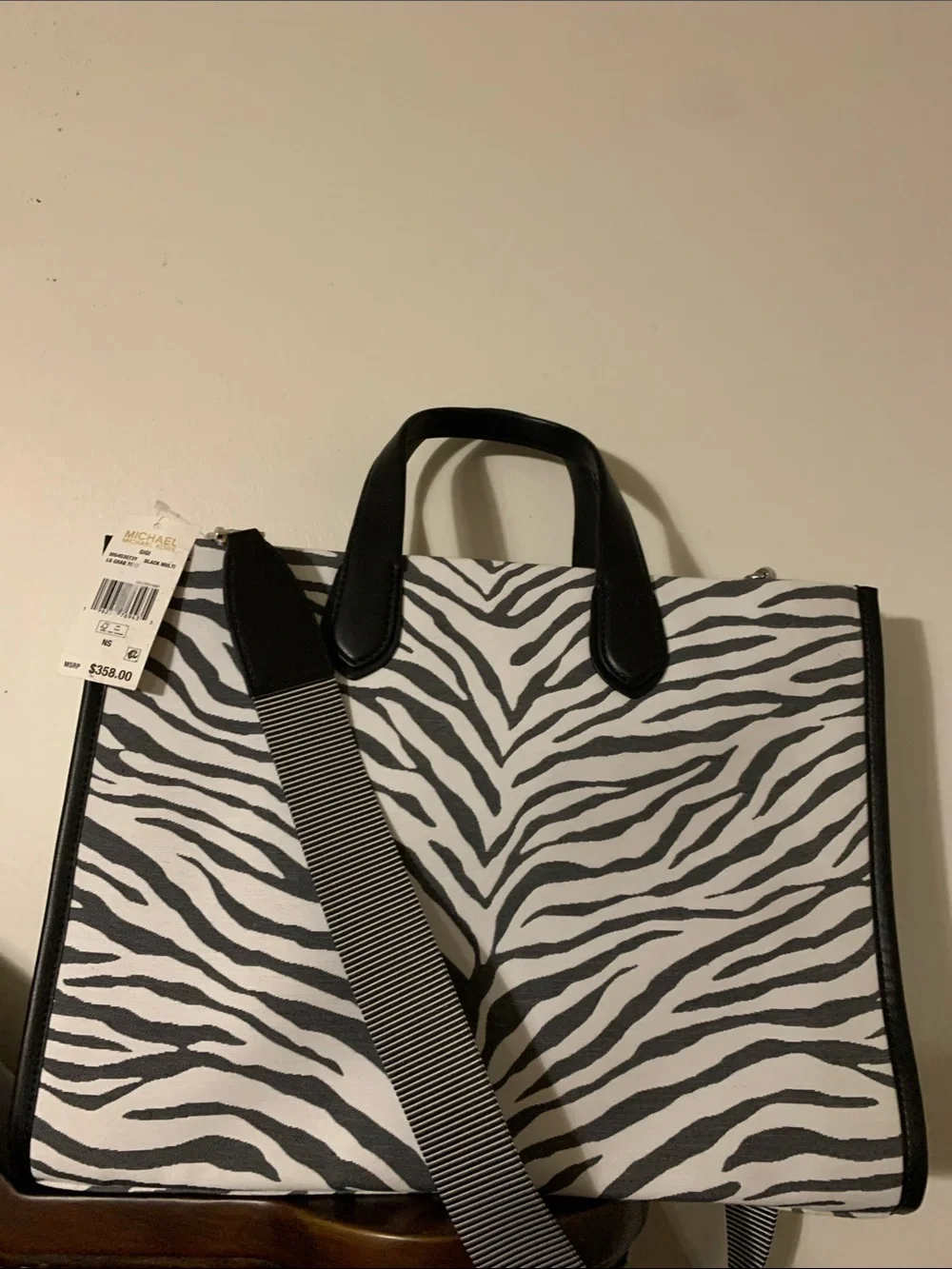 Michael Kors Black and White Zebra Logo Tote